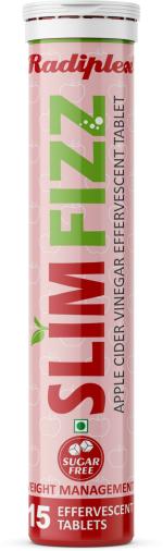 Radiplex Slim Fizz Apple Cider Vinegar Garcinia for Weight Manage Detox Effervescent Vitamin Supplement, 15 tablets 