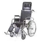 EASYCARE Advanced Steel Wheelchair with United Brake, Commode, Backrest Reclining 90-180 Degree & Anti Tilt Wheel Capacity 100kgs