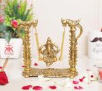 Kridaykraft Metal Golden Ganpati Murti On Swing Jhula Statue