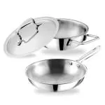 Kraft Silver Stainless Steel Cookware [Kadai with Steel Lid-3.3L & Fry Pan 24cm]Combo Set