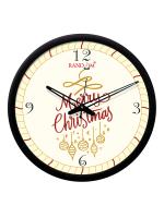 Random 12- inch Happy Christmas Round Shaped Wall Clock With Glass (Quartz Movement, Black Frame)