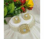 Gyaan Jewels Handmade Gold Plated Alloy Earring and Necklace Set White (Women) Free Size