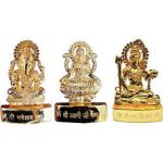 SV TRADERS Gold Plated Ganesh Ji,Saraswati Ji and Shiv Ji Idol-7x1x5cm Each