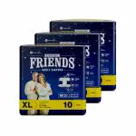 Friends Overnight Adult Diapers Tape Style - 30 Count (Extra Large) with odour lock and Anti-Bacterial Absorbent Core- Waist Size 29.53 - 62.99 Inch ; 75 - 160Cm