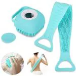 ShopiMoz (Pack of 2) 1 Bath Belt + 1 Body Brush Back Scrubber Cleanser Shower Loofah Best For Face Skin Cleansing Soft Silicone Handle Scrub Cleaner For Men Women (Combo pack with bath brush)