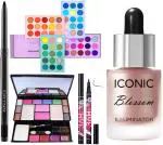 Chiwa Rosedale Pro Kajal & Color Board Glazed Eyeshadow Palette & TYA 6171 Perfect Makeup Kit & Yanqina 36H Deep Black Eyeliner