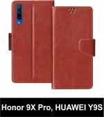 Sbms Honor 9X Pro, Huawei Y9S Brown Artificial Leather Shock Proof Flip Cover