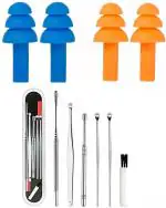 Lenon Ear Plugs Soft Silica Gel Noise Reduction & 6 Pieces Stainless Steel Earwax Removal Kit (2 Items in the set)