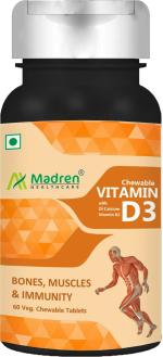 Madren Healthcare Chewable Vitamin D3 400IU For Bones, Muscles And Immunity, 60 Tablets