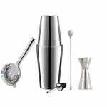 finality Bar Tool Set - Includes Two Boston Shakers, Bar Strainer, Metal Pourer, Peg Measure, and Bar Spoon