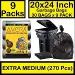 averX Premium Black Garbage Bag - 20x24 inches (Pack of 9, 270 Pieces, Extra Medium) - 30 Bags / Pack