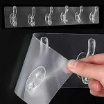 DP FASHION Adhesive Sticker Multi-Purpose 6 Hook for Hanging Strong Heavy Duty Sticky Hooks for Hanging Transparent Reusable Waterproof Stick-on Hook for Wall Hangers (6 Hook Sticker)