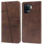 Jkobi Flip Cover Case for Oppo Reno5 F | Reno 5F (Stitched Leather Finish | Magnetic Closure | Inner TPU | Foldable Stand | Wallet Card Slots | Brown)