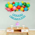 SpecialYou.in Happy Birthday Decoration Items Combo Kit for Boys and Girls with Multicolor Metallic Pink, Pastel Blue, Green, Dark yellow, Green, Red Balloons and Blue V-Cut HBD Banner- Set of 33 Items