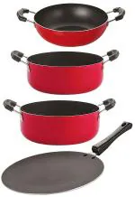 Nirlon 4 pcs of Red and Black 3 Layer Non-stick Aluminium Coated Chemical Free Kitchenware Cooking Utensils Set, Standard