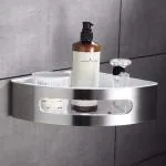 Stainless Steel Corner Shelf with ABS Plastic Container - Silver Pack of 1