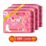 Niine Naturally Soft Ultra Thin XL+ Sanitary Napkins for Heavy Flow (Pack of 3) 45 Pads with Free Biodegradable Disposal Bags