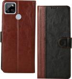 Hupshy Realme Q2i Black and Brown Leather Back Cover (Pack of 1)