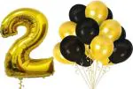FANEX Solid Latex 2nd Birthday Baby Girl and Boy Decoration Combo Number Foil Balloon and Gold and Black Metallic Balloons