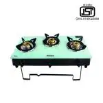 Fabiano FAB-3BR COMFY ELITE 3 Burner Glass Gas Stove With Auto Ignition & Stand ISI Marked (White & Grey)