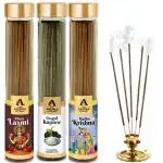 The Aroma Factory Organic Incense Sticks (Dhan laxmi, Gugal Kapoor & Radha Krishna) Charcoal Free | Non Toxic | 100% Herbal Pooja Agarbatti | Natural Aromatic Fragrance, 3 Bottle x 100g