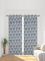 Moli Creations Pack of 2 (9 ft) Long Door Curtain Cotton Floral Design Polyester Curtains (4 Ft x 9 ft) (48 Inches x 108 Inches) (120 cm x 270 cm) (Blue)