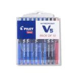 Pilot Hi-Tecpoint V5 Extra Fine Point Liquid Ink Pen | Tip Size - 0.5 MM | Unique Dimple Tip Technology | Ink Colour - 7 Blue, 2 Black and 1 Red | Pack of 10