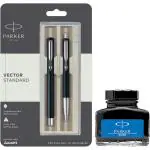Parker Vector Standard Sets Fountain Pen + Ball Pen + Quink Ink Bottle - Blue (30ML)
