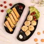 Castleite Ivy Serving Platter Set of 2 Melamine Tray Plates with Sauce Dip for Serving Snacks