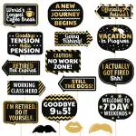Zyozique Retirement Photo Booth Props for Retirement Party Decorations - Black & Golden (Pack of 17)