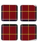 Whats Your Kick Brown Check Pattern Design Printed Set of 4 Coaster With Metal Stand
