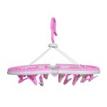Ineffable Plastic Hanger with 24 Pegs - Baby Diaper Nappy Clothes Hanging Dryer Rack with Clips - Portable Fold-able Travel Laundry Accessory (Pink)