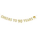 Festiko Gold Glitter Cheers To 90 Years Banner, 90th Birthday Party Decorations