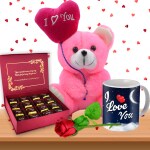 Midiron Love Combo Gift |Chocolate Gifts for Love |Valentines Romantic Gift Combo |Anniversary Handmade Chocolate Gifts with Soft Teddy, Printed Coffee Mug & Artificial Rose|Romantic Gifts