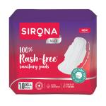 Sirona Cottony Soft Rash Free Sanitary Pads for Women - Pack of 10 (XL+ Size) , Ultra Soft & Breathable Top Layer , Highly Absorbent Core with Wide Coverage for Leakage Protection