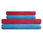 Akin Royal Cotton Sky Blue , Red Towel Set 500 GSM Set of 2 Bath & 2 Hand Towels
