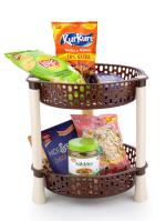 SHRAVI Round Rack For Office Use, Fruits Onion, Potato, And Vegetable Stand (2 Layer, Brown)