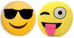 Babique Yellow ?Plush Naughty And Cool Dude Smiley Emoji Cushion (Pack of 2)