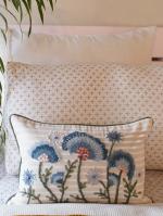 Varyan Blue Blossom Embroidered Rectangle Cushion Cover