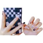 Secret Lives Acrylic Press on Designer Artificial Extension Light Pink Color Black Fire and 3D Teddy and Bow Studs Design Fake Nails Design 24 pcs Set with Glue Sheet