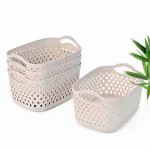 Eha Earth Friendly Multipurpose Basket for Storage Set of 4 | toy basket storage box for kids | Storage Baskets for Kitchen |3.8L Each | Made with Rice Husk and Bamboo Fibers | Sand Castle