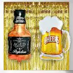 Grand Shop Multicolor Rubber Bottle Foil Balloon, Cheer Mug Foil Balloon, Golden Fringe Party Curtain