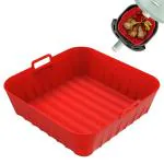 Hasthip Red Air Fryer Baking Tray Reusable Square Oven Pot With Anti-Scalding Handles