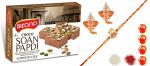 Feastive Celebrations Bikano Soan Cake With Ganesha Rakhi, Pair Of Ganesha Soan, Pooja Rakhi, Kesar, Chawal, 480 Gm (Set Of 4)