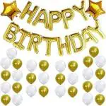 FANEX Solid White Gold 53 Balloon, Happy Birthday Banner Gold and 2 Foil Star Balloon