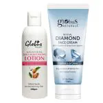 GLOBUS NATURALS Velvet Glow Body Care Combo - Daily Moisturzing Body Lotion & Diamond Face Cream