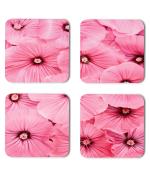 Whats Your Kick Flowers Beautiful Pink Hibiscus Flower Design Printed Set of 4 Coaster With Metal Stand
