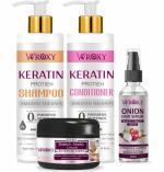 Wroxy Keratin Shampoo 200ml, Keratin Conditioner 200ml, Onion Hair Serum 50ml, Stretch Marks Cream 50gm (4 Items in the set)