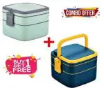 Buy 1 Get 1 FREE Offer, Lunch Box For School / Office, 2 Compartment Tiffin with Handle & Push Lock.