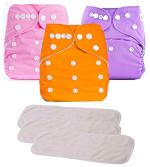 Mom's Pride Multicolor Polyurethane Laminate Reusable Solid Pocket Cloth Diapers With Inserts (Pack Of 3)